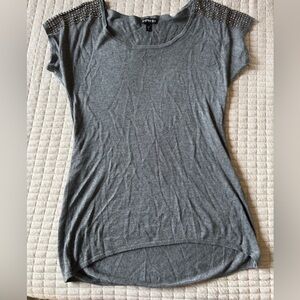 Express Gray Studded Shoulder Tee